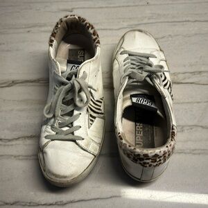 Women's Super-Star in white leather with leopard back and zebra star